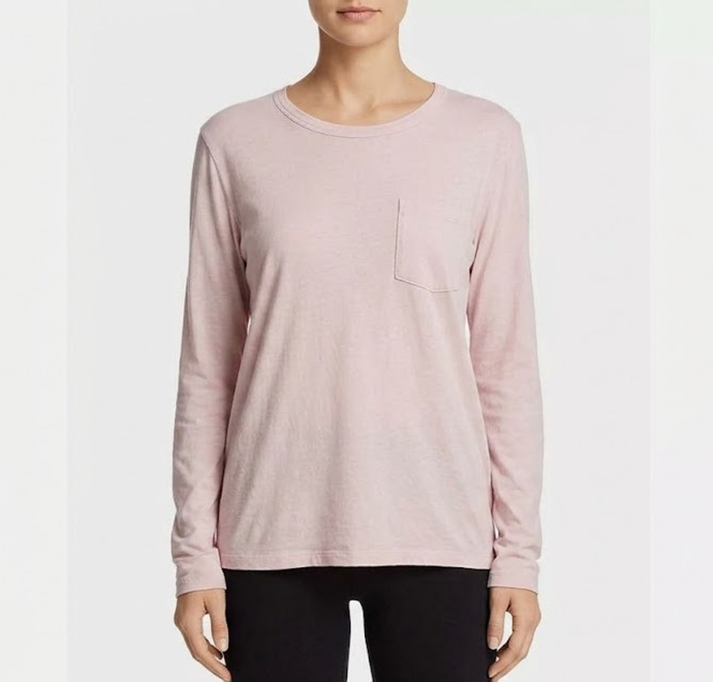 James Perse Light Pink Relaxed Crew Neck Long Sleeve Pocket Tee Top Sz 2/M